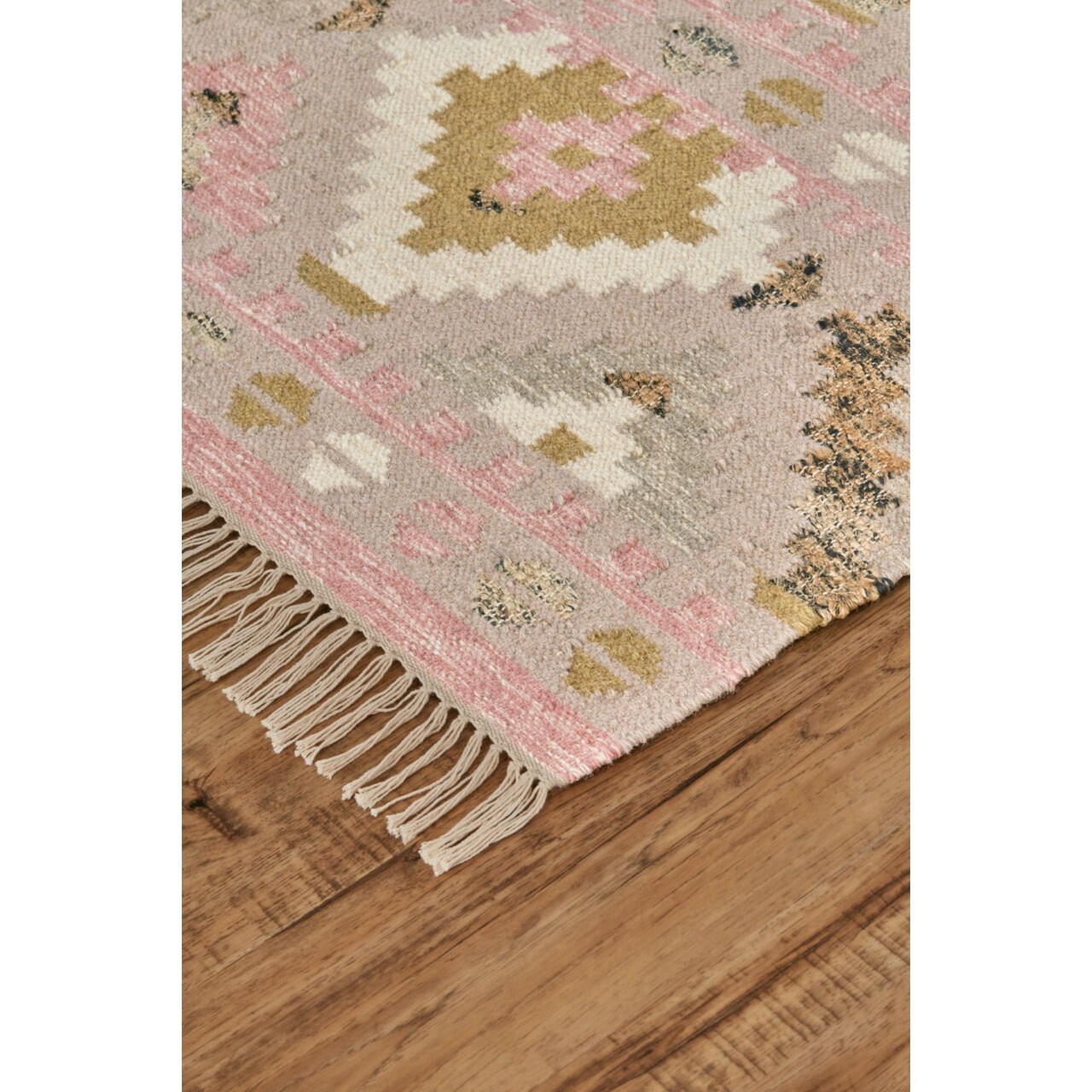 Feizy Home Collection 2' x 3' Ivory and Pink Pastel Navajo Bohemian Rectangular Wool Area Throw Rug